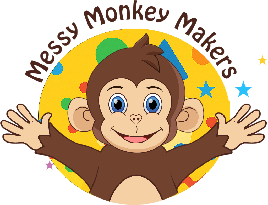 Brand logo featuring a playful monkey, creatively styled to match the theme of this Spring messy play session. Designed to reflect fun, sensory exploration, and hands-on learning for babies and toddlers.