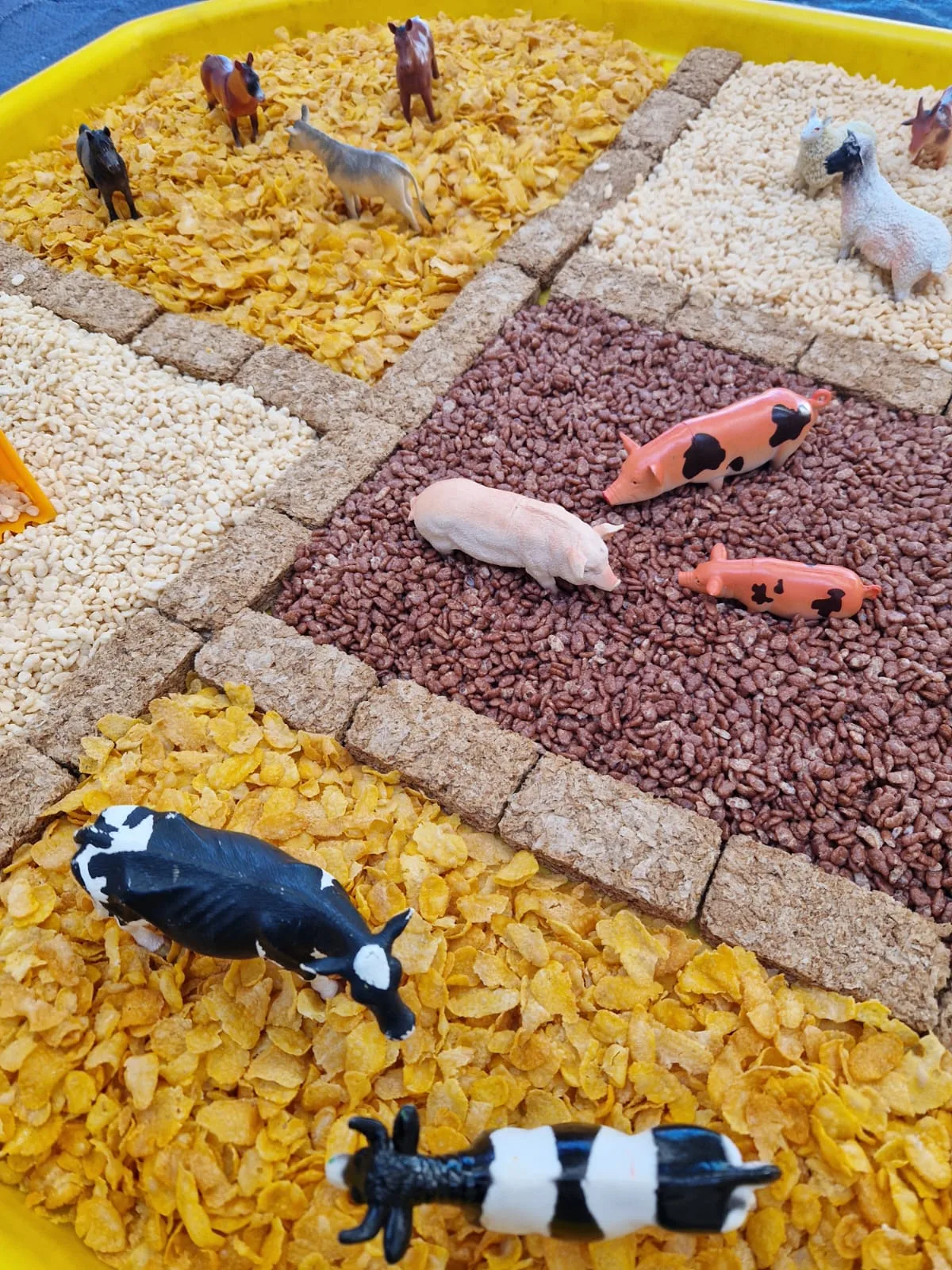 At The Farm messy play theme with colourful sensory trays